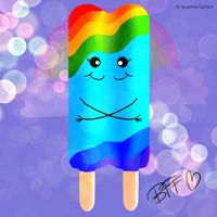 A twin ice-cream character with rainbow pattern on. BFF