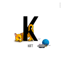 Illustrated cat with the letter K as Katt in the Swedish Alphabet