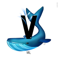 Illustrated whale with the letter V as Val in the Swedish Alphabet