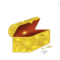 Own designed gilded jewelry box decorated with roses and small prisms with the inside covered in red velvet. A key aside matching the jewelry box.